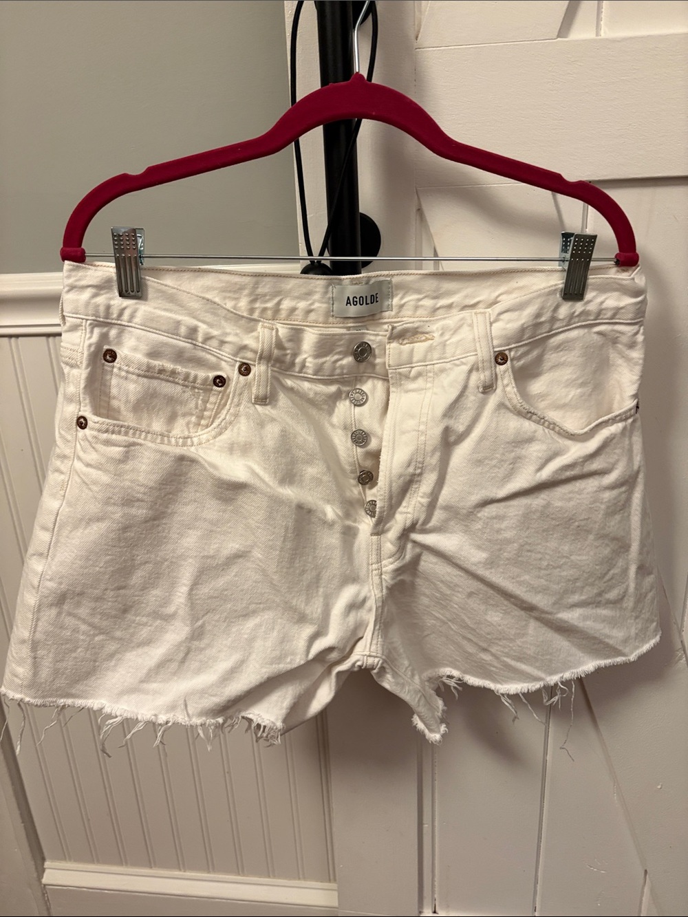 Agolde Parker Long Denim Shorts - White